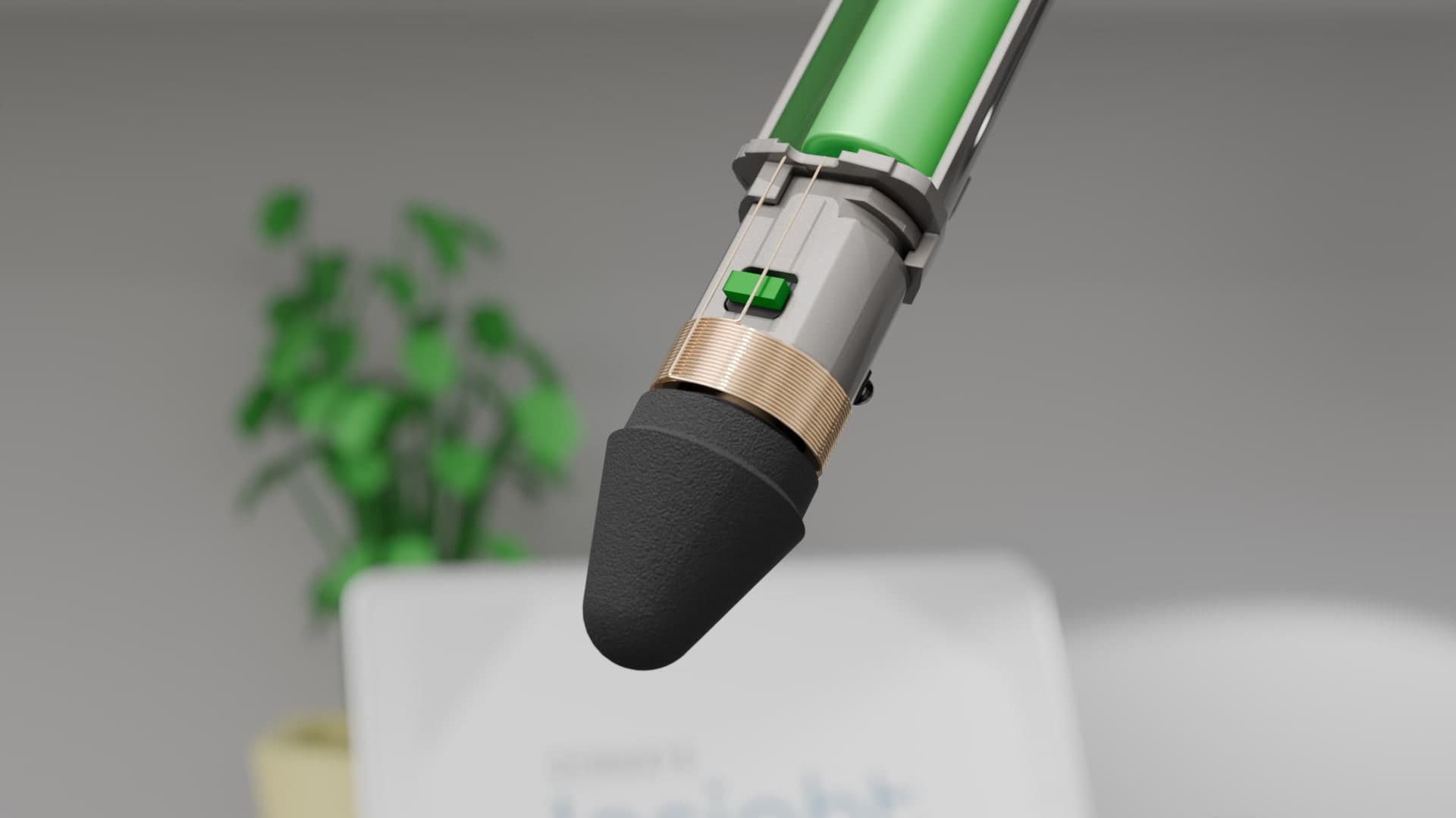 A 3D rendering of the Stylus that I created in Blender.